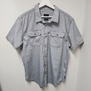 prAna Cayman Short Sleeve Button Shirt Men's Large Gray Moisture Wicking Pockets